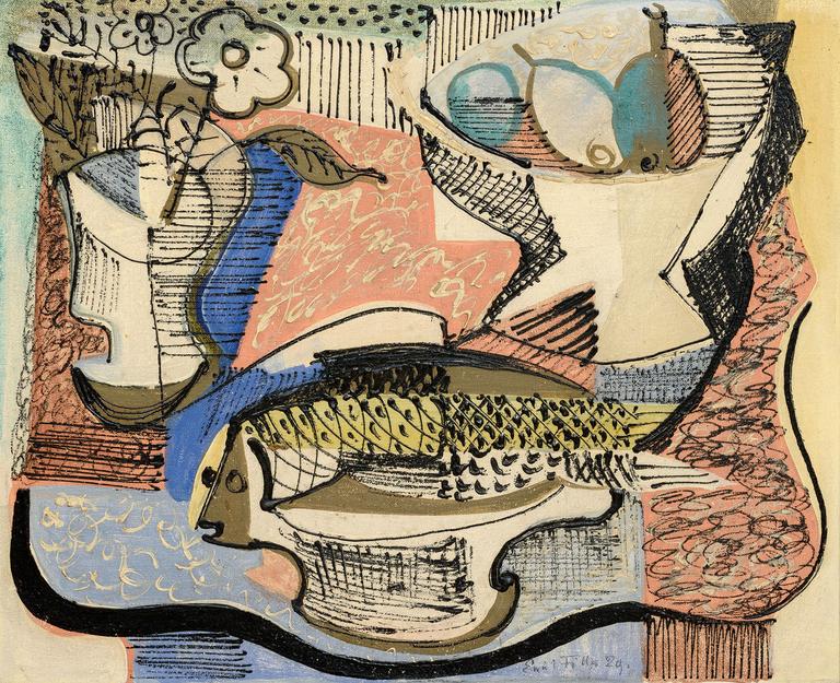 Still Life with a Fish and Flowers in a Vase