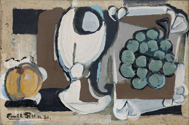 Still Life with a Glass, an Apple, and Grapes on a Tray