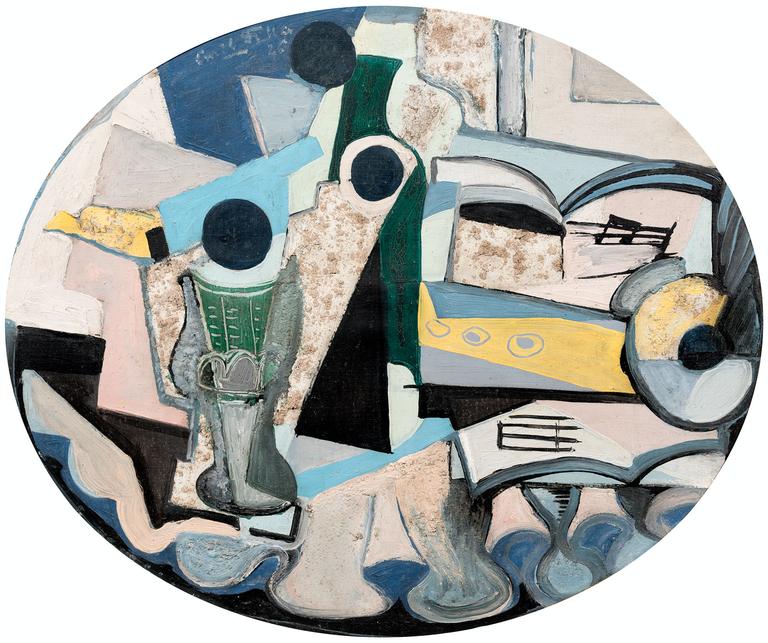 Still life with glass and clarinet