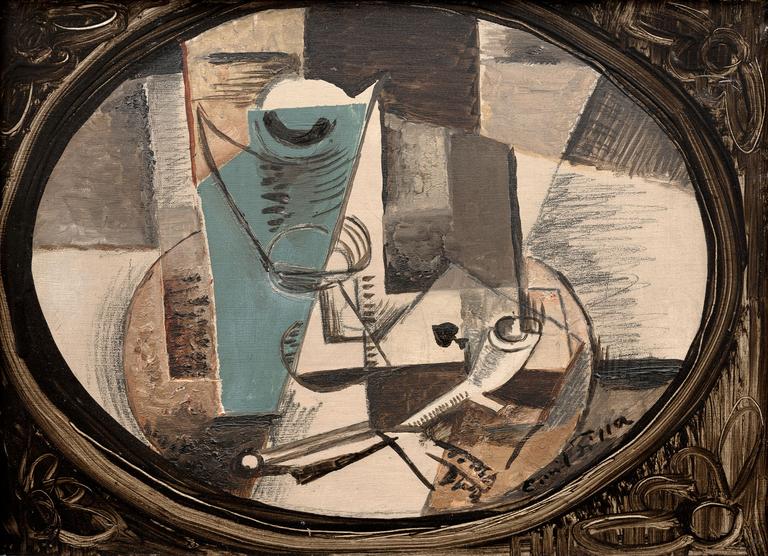 Still life with card and pipe